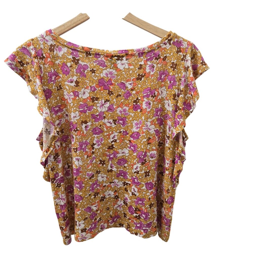 Ann taylor Linen Blouse Women Small Floral Orange Pink 70s Summer Cottagecore - Picture 3 of 8